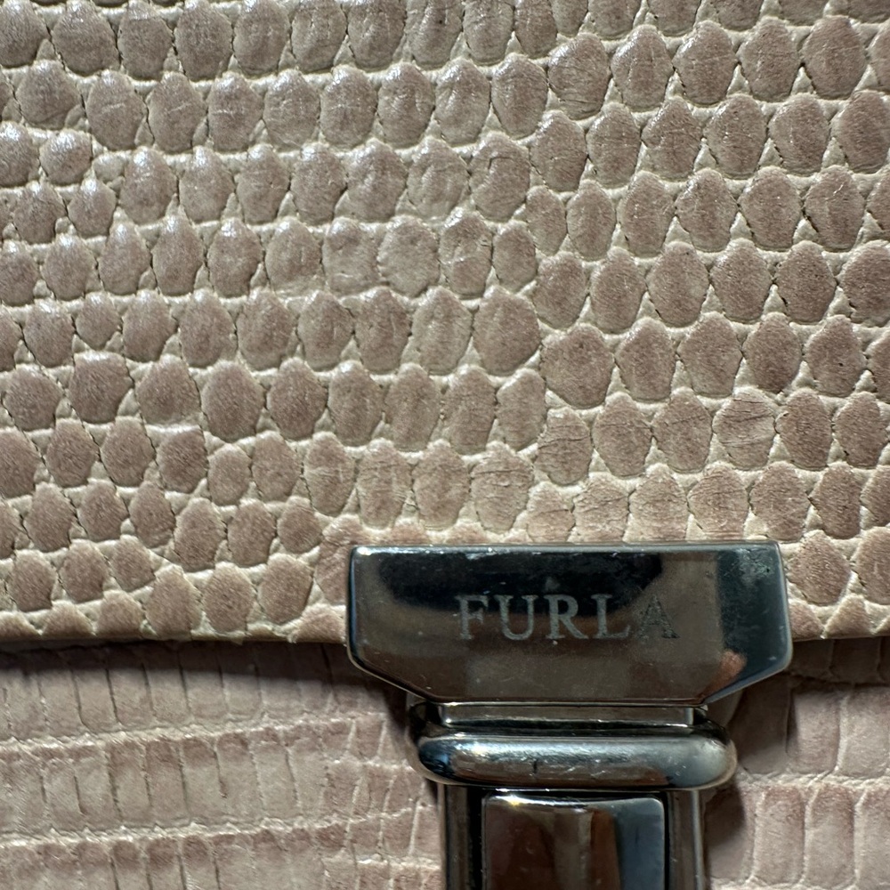 Furla Taupe Textured Leather Clutch